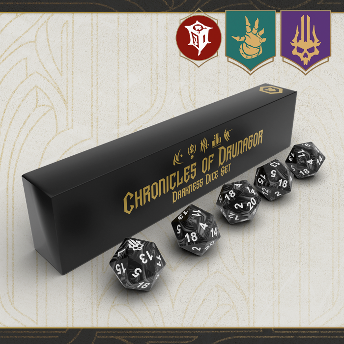 Chronicles of Drunagor: Darkness Dice Set, contenido oficial incluido en Chronicles of Drunagor: Aftermath — I Want It All (Español, Preventa)