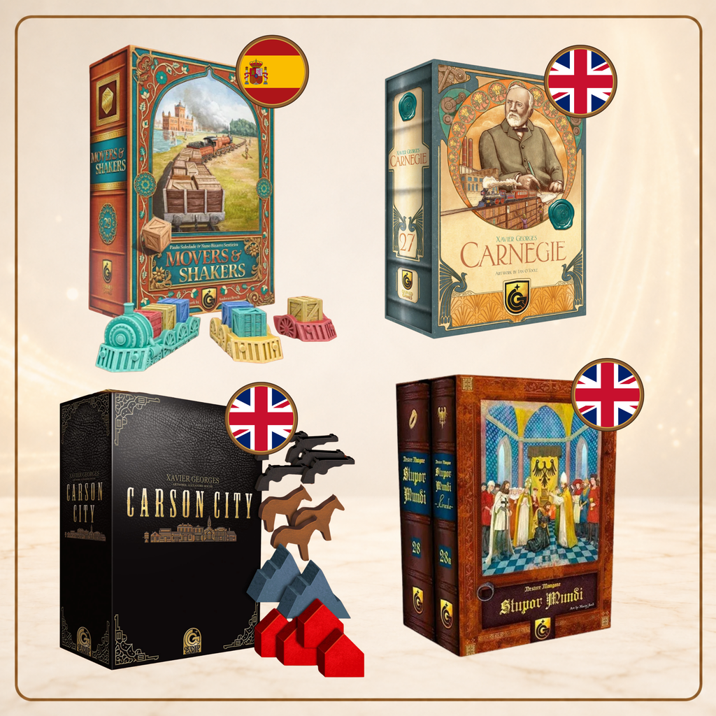 Cajas y componentes de Movers & Shakers, Carnegie, Carson City y Stupor Mundi
