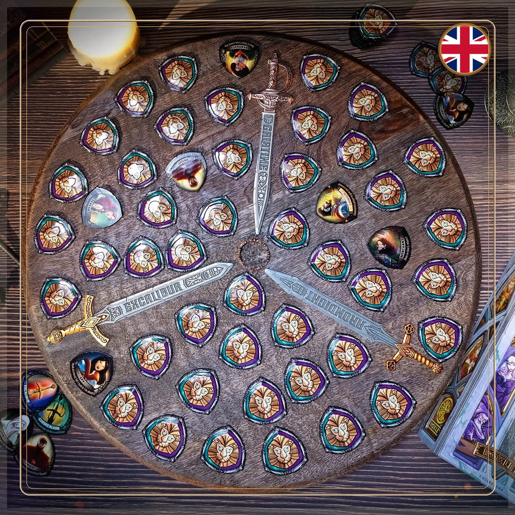 Excalibur Edicion Coleccionista en ingles, componentes desplegados del juego de mesa Roxley