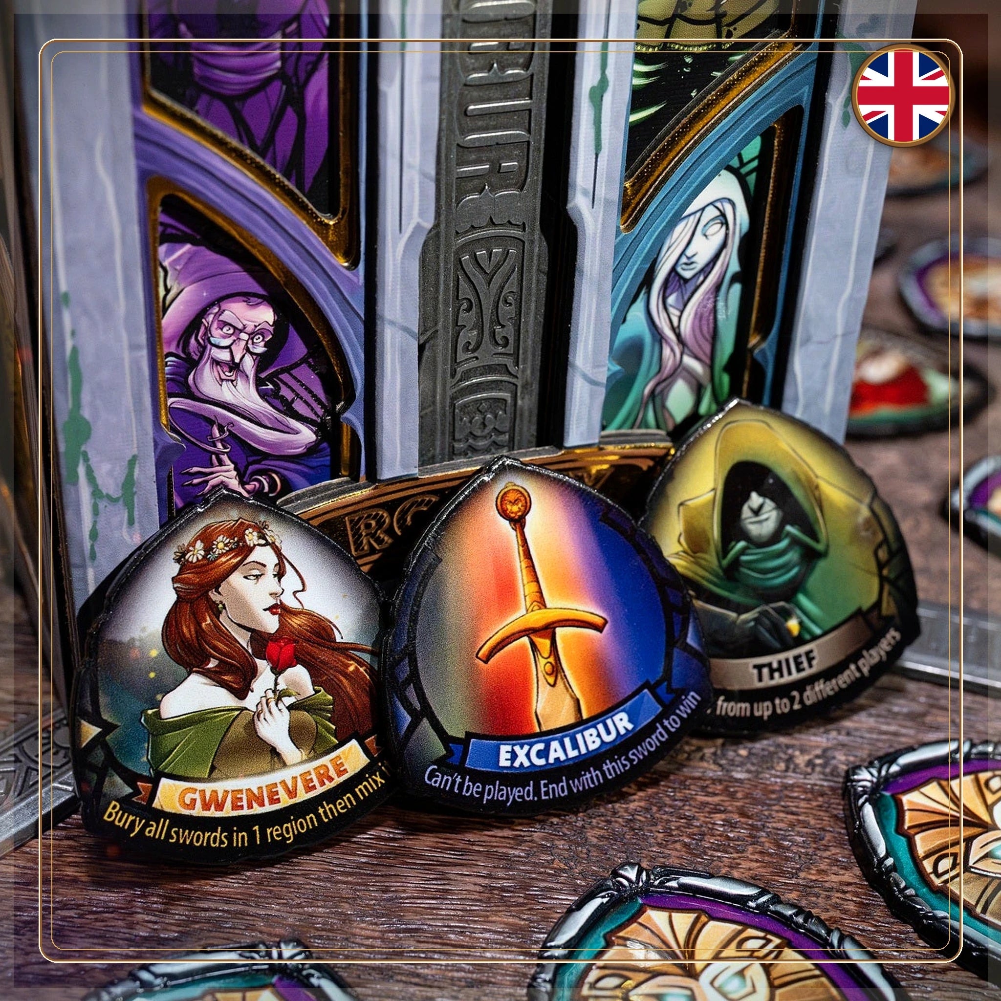 Excalibur Edicion Coleccionista en ingles, fichas de personajes y ficha Excalibur