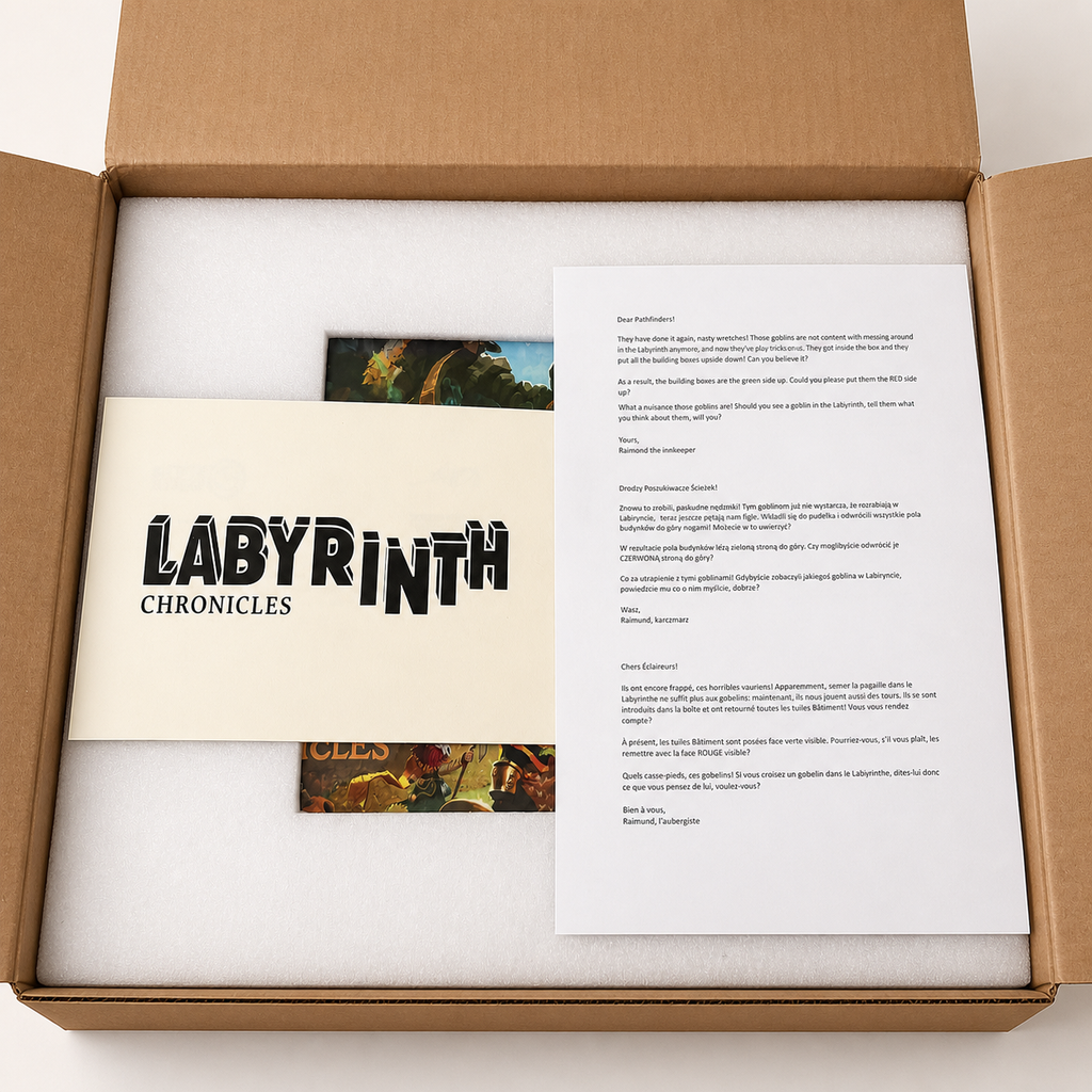Labyrinth Chronicles All-In, tarjeta y hoja informativa incluidas con el póster metálico