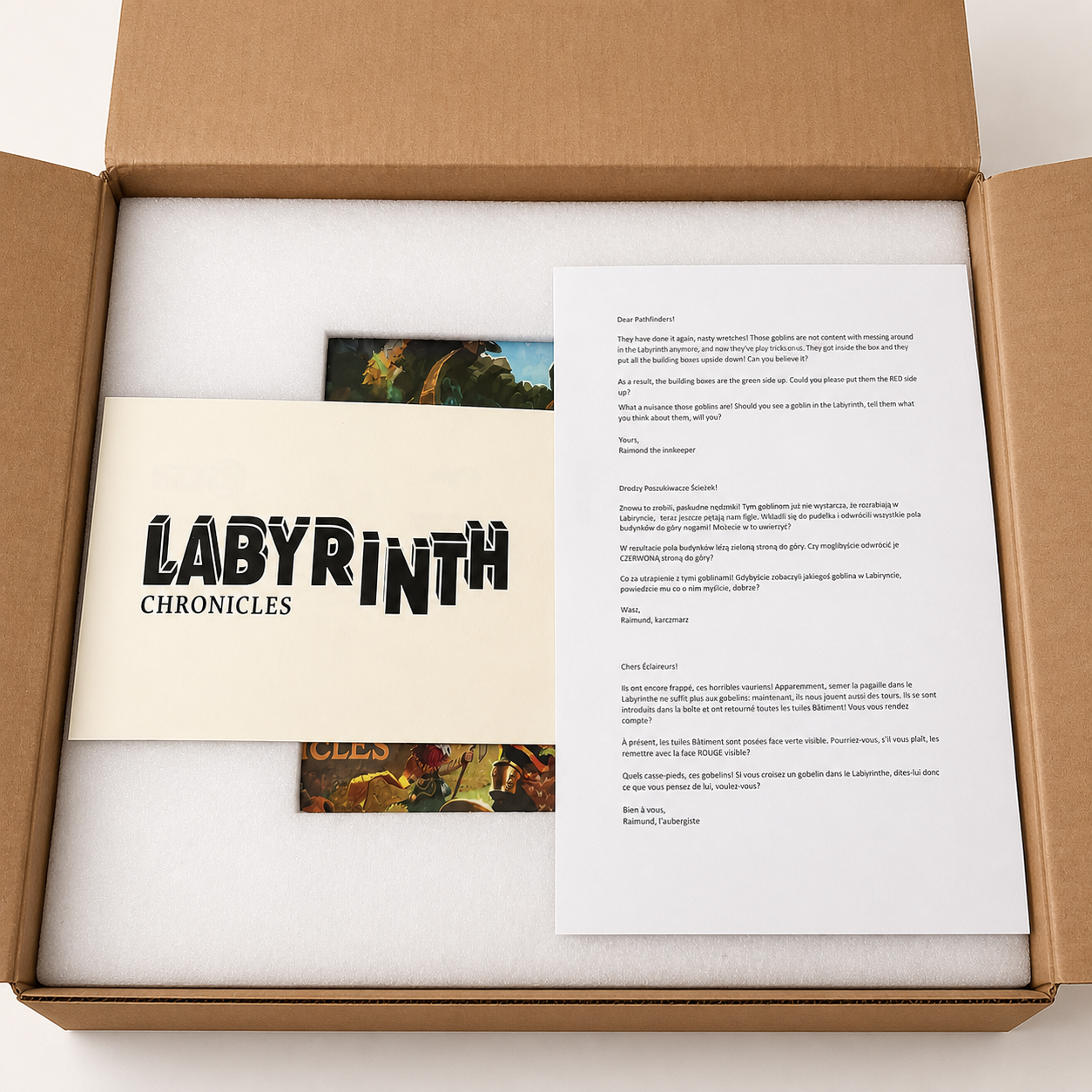 Labyrinth Chronicles All-In, tarjeta y hoja informativa incluidas con el póster metálico