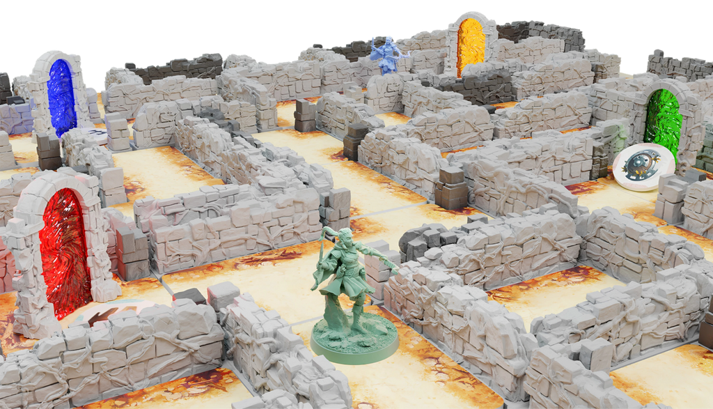 Labyrinth Chronicles All-in Sundrop, tablero con muros y componentes
