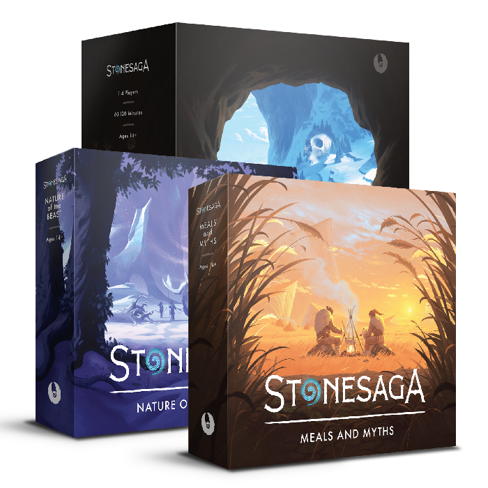 Stonesaga Second Printing con caja base y expansiones Meals & Myths y Nature of the Beast
