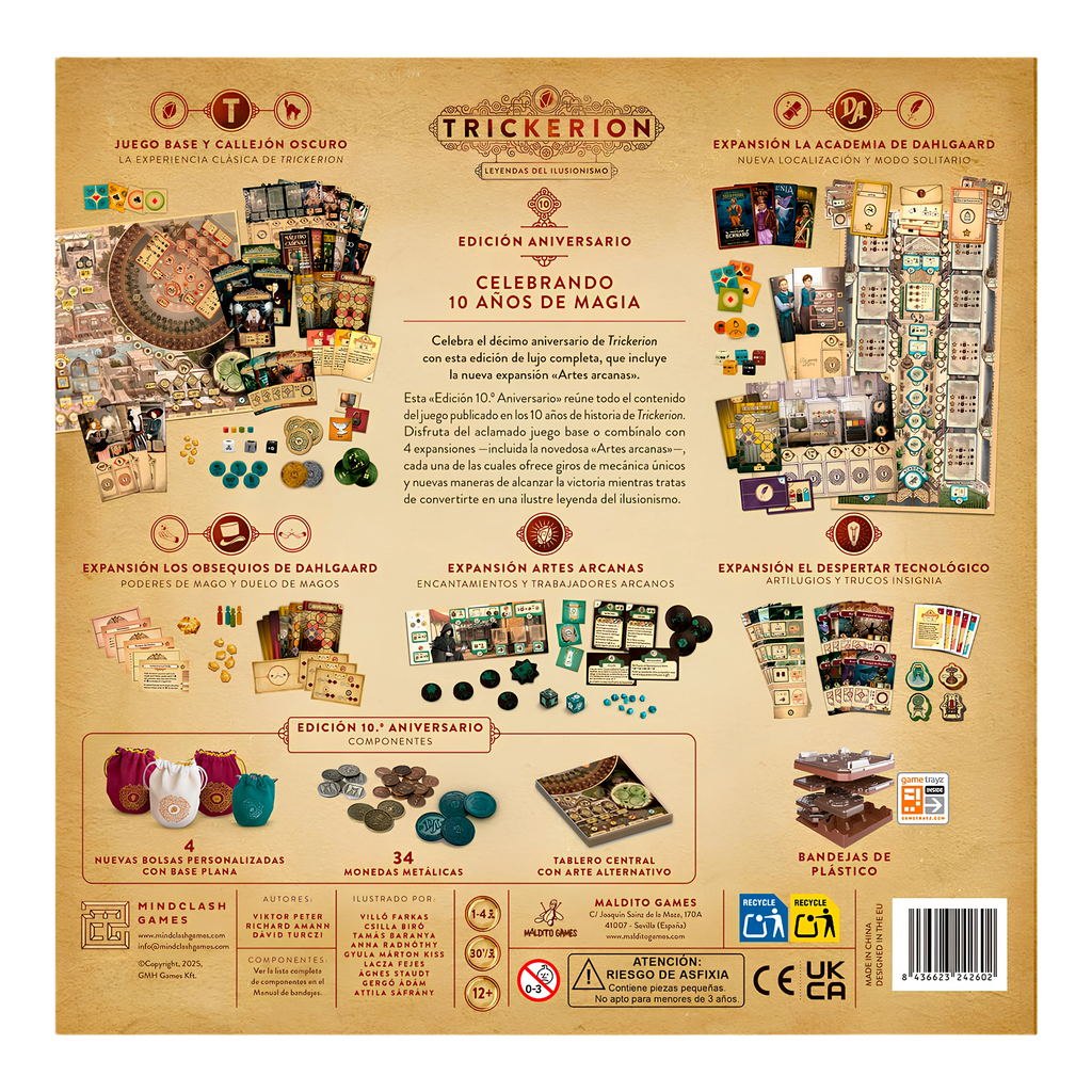 Trickerion Edicion Aniversario en espanol, parte trasera de la caja