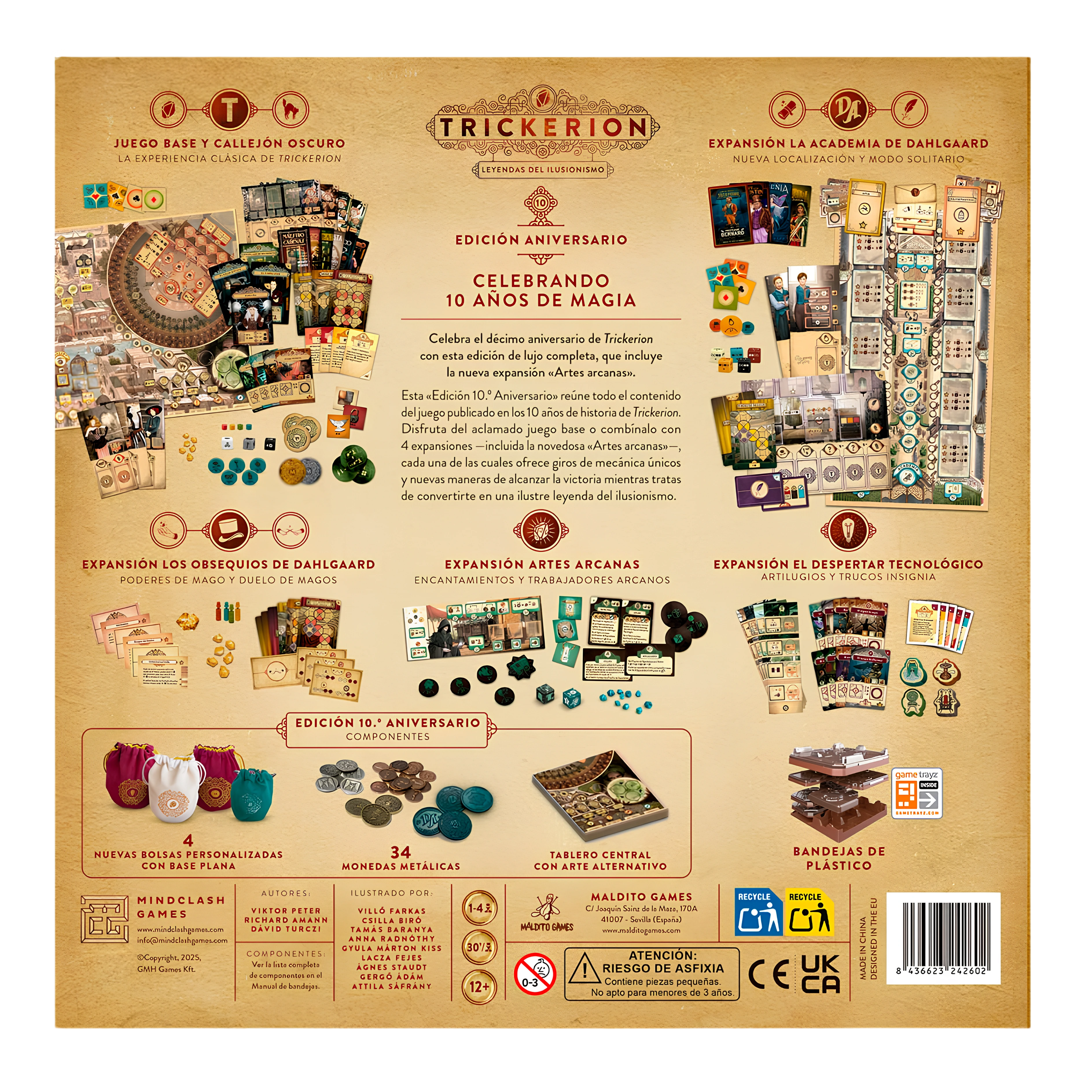 Trickerion Edicion Aniversario en espanol, parte trasera de la caja